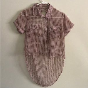 Pink Sheer Open Back Polka Dot Top